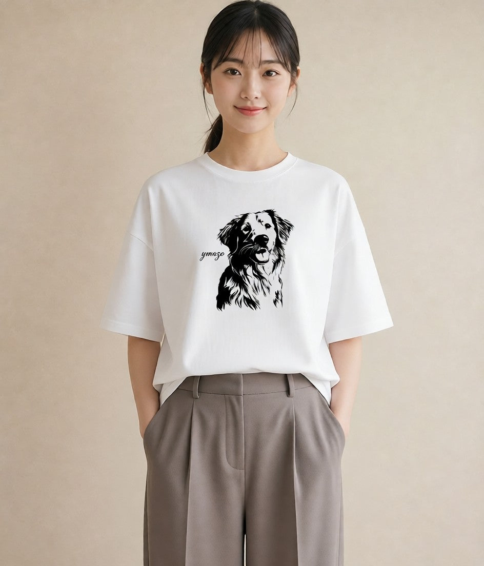 デザインTシャツ レディース 犬 いぬ イラスト 水彩風 カフェ巡り 女子会 白T YMAZO