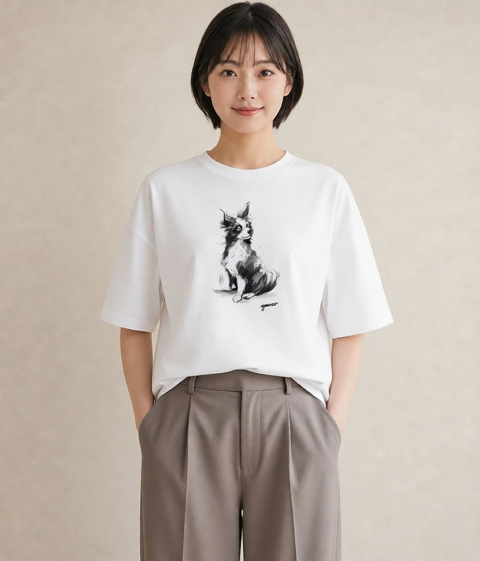 デザインTシャツ レディース 犬 いぬ イラスト 韓国風 通学 誕生日プレゼント 白T YMAZO