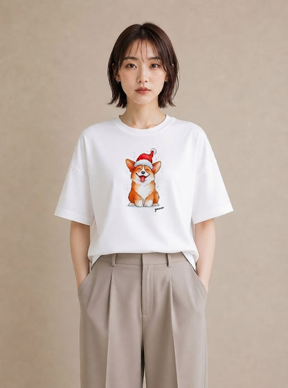 Tシャツ レディース ウェルシュコーギー コーギー 犬 いぬ イラスト 線画 デート 帰省 白T YMAZO
