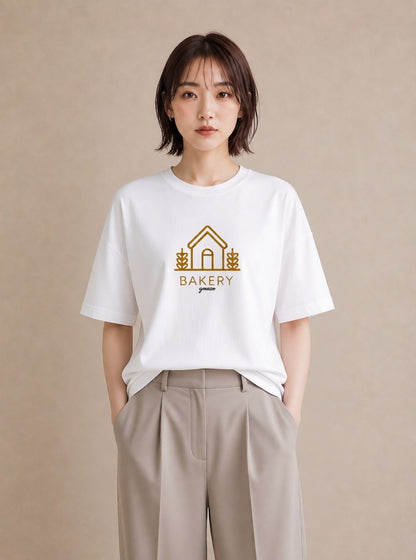デザインTシャツ レディース パン ベーカリー イラスト カフェコーデ 綿100 デート 白T YMAZO