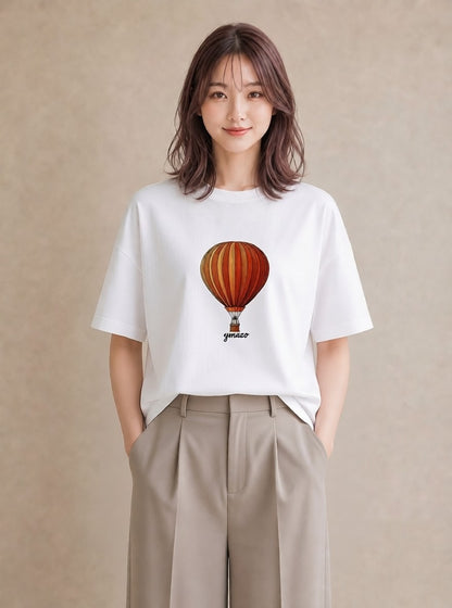 Tシャツ レディース 気球 星空 宇宙 イラスト 個性的 親子 20代 白T YMAZO