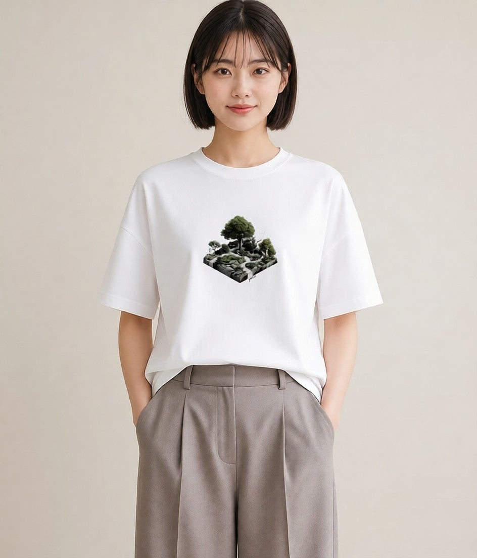 Tシャツ レディース 雨上がりの小道 雨上がり 小道 ナチュラル アンティーク イラスト 北欧風 カフェ巡り 女子会 白T YMAZO