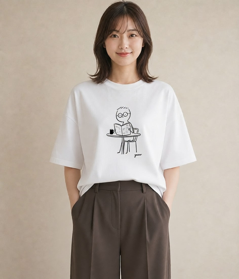 デザインTシャツ レディース 本 読書 ブック イラスト 抜け感 お揃い 親子 白T YMAZO