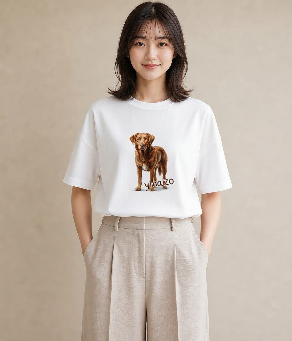 グラフィックTシャツ レディース ラブラドールレトリバー 犬 いぬ イラスト ニュアンス 送別ギフト 通勤 白T YMAZO