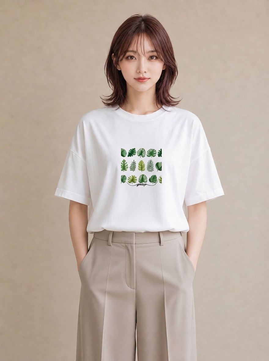 Tシャツ レディース モンステラ 植物 ボタニカル イラスト 手描き風 送別ギフト 通勤 白T YMAZO