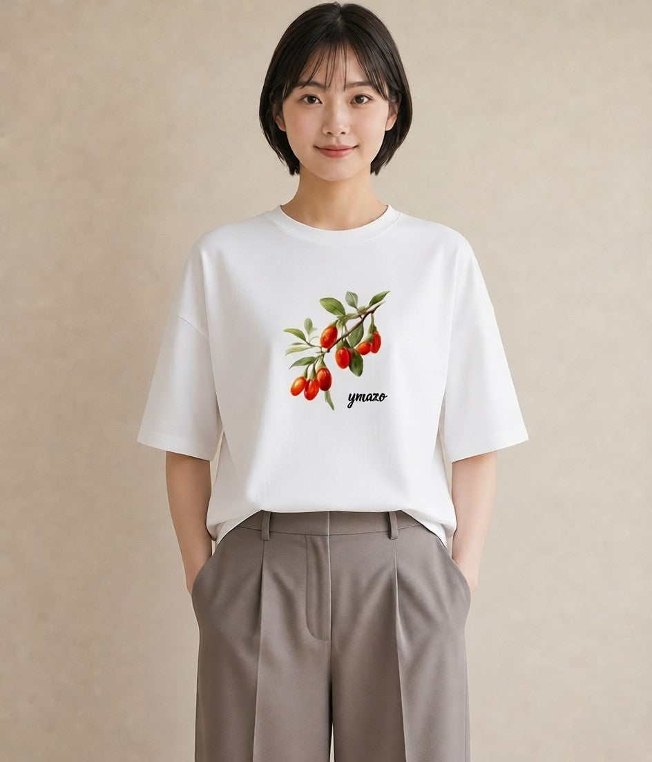 グラフィックTシャツ レディース 木の実 植物 ボタニカル イラスト 普段使い 海 カフェ巡り 白T YMAZO