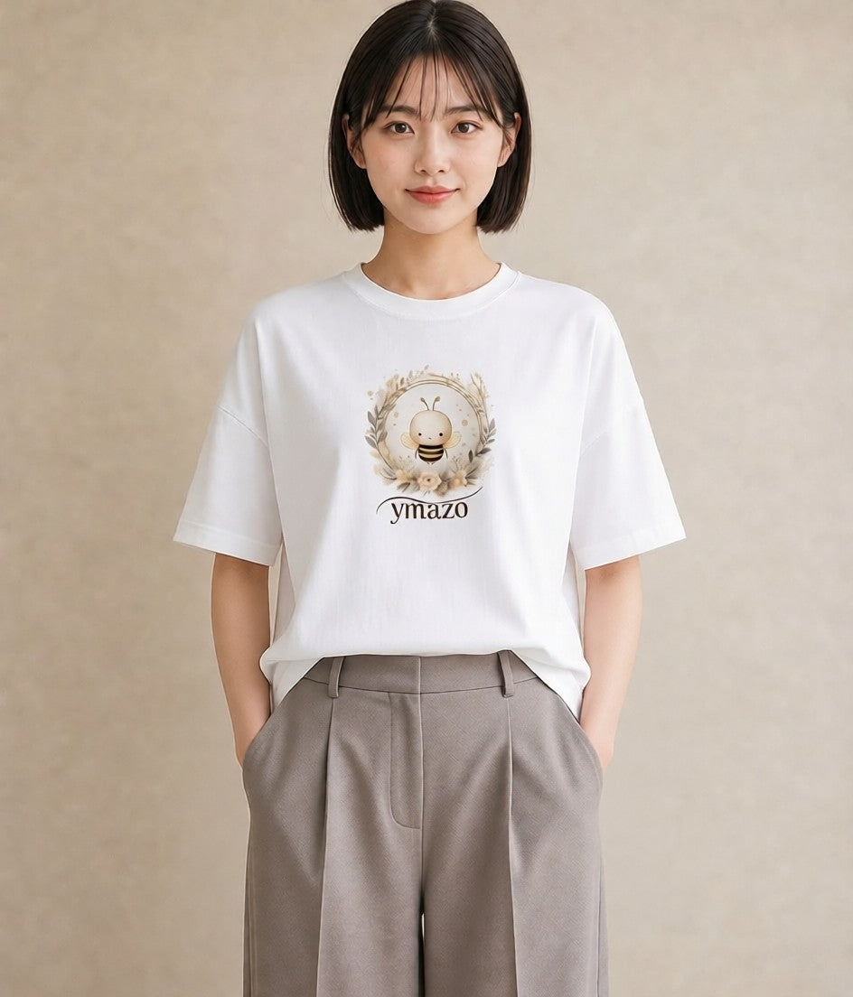 デザインTシャツ レディース みつばち 昆虫 虫 イラスト 上品 女子会 お揃い 白T YMAZO