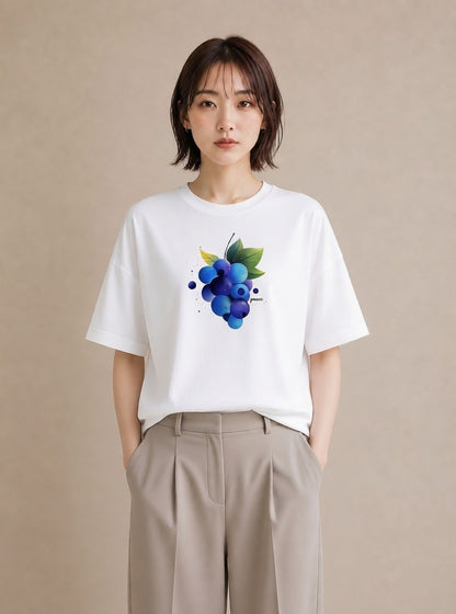 Tシャツ レディース ブルーベリー 食べ物 フード イラスト 北欧風 敬老の日 ホワイトデー 白T YMAZO