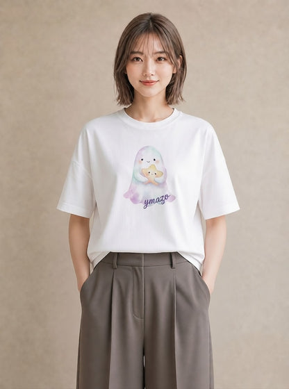 プリントTシャツ レディース 流れ星 星空 宇宙 イラスト カジュアル 敬老の日 ホワイトデー 白T YMAZO