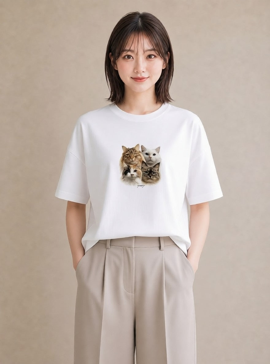 デザインTシャツ レディース 猫 ねこ イラスト ラフカジュアル 部屋着 女性向けギフト 白T YMAZO