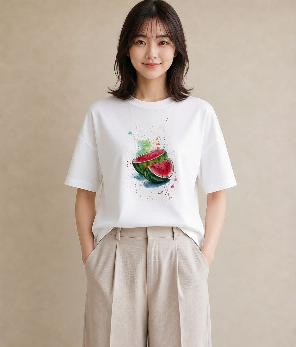 デザインTシャツ レディース すいか 食べ物 フード イラスト 個性的 旅行 母娘コーデ 白T YMAZO