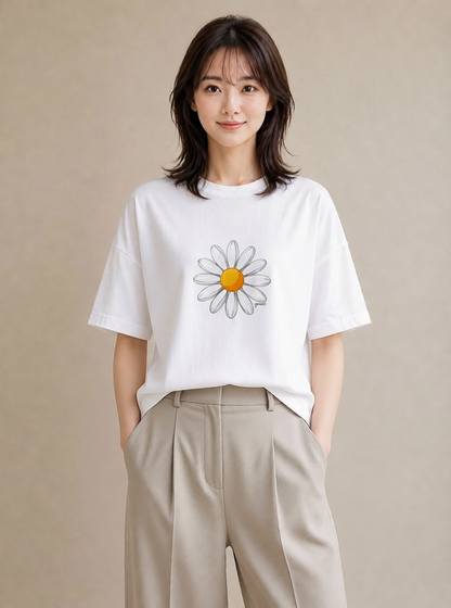グラフィックTシャツ レディース マーガレット 花 花柄 イラスト 淡色 ラフ レイヤード 白T YMAZO