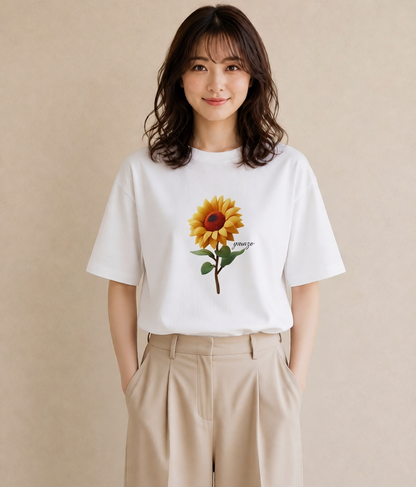 デザインTシャツ レディース ひまわり 向日葵 花 花柄 イラスト 親子 20代 白T
