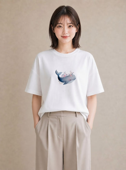 半袖Tシャツ レディース イルカ 海の生き物 海 イラスト 韓国風 夏コーデ 通学 白T YMAZO
