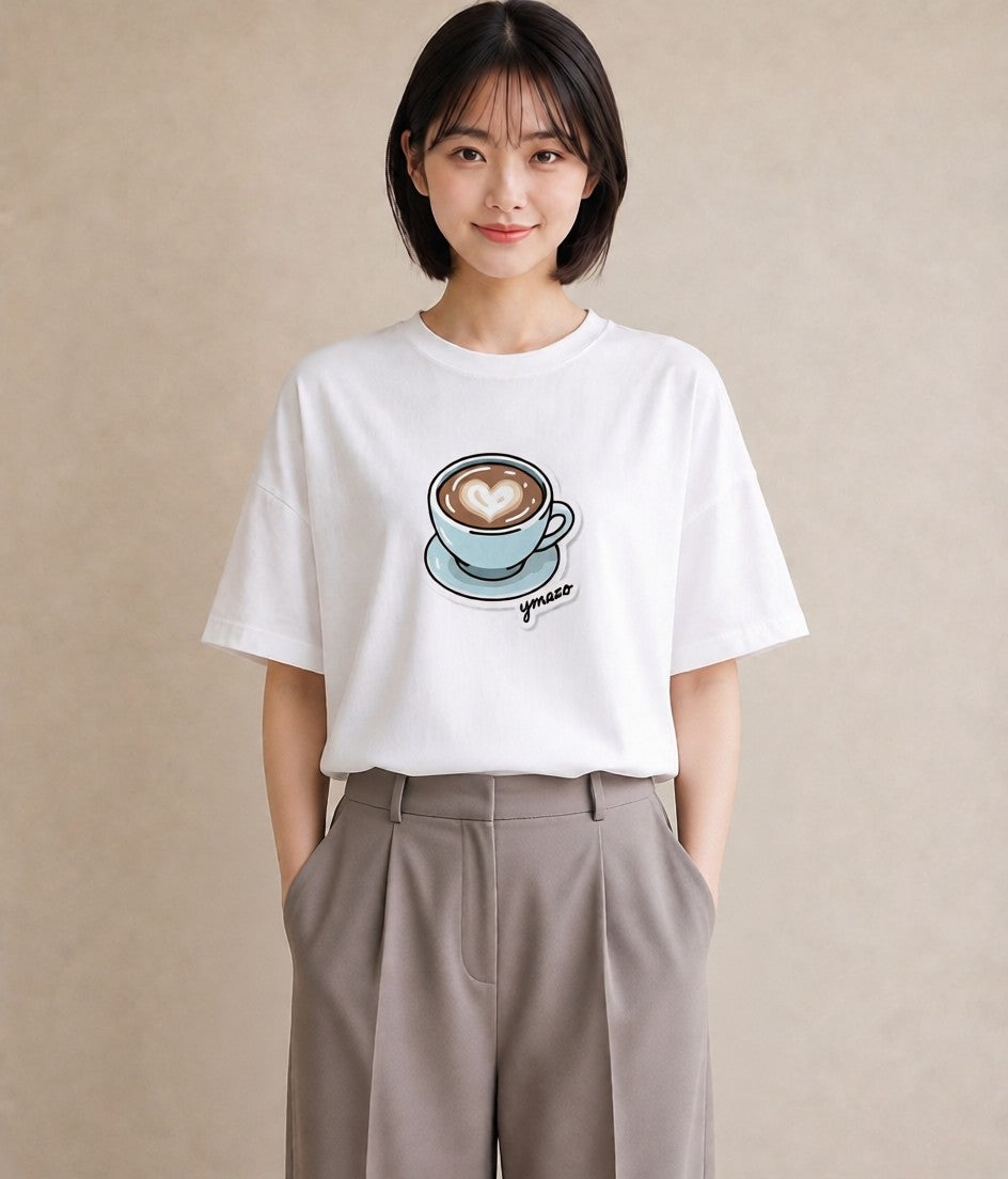 グラフィックTシャツ レディース カフェオレ 食べ物 フード イラスト ラフ 公園 ママ 白T YMAZO