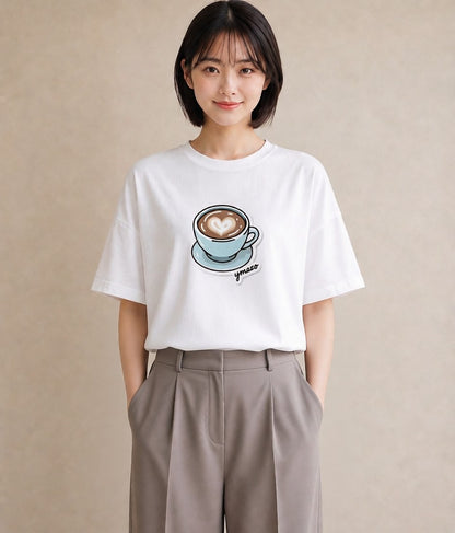 グラフィックTシャツ レディース カフェオレ 食べ物 フード イラスト ラフ 公園 ママ 白T YMAZO