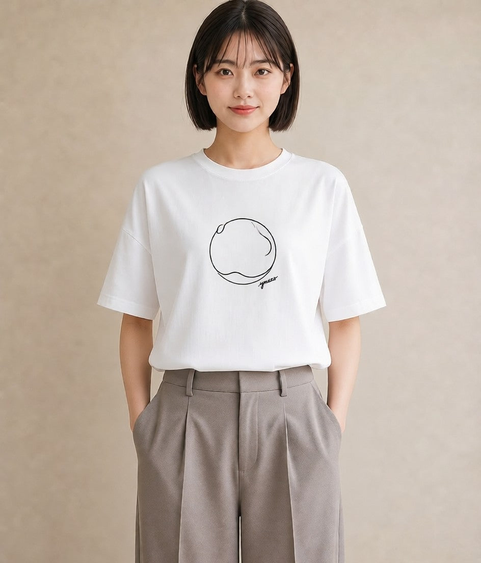 プリントTシャツ レディース 幾何学 ミニマル ジオメトリック イラスト 淡色 通勤 在宅 白T YMAZO