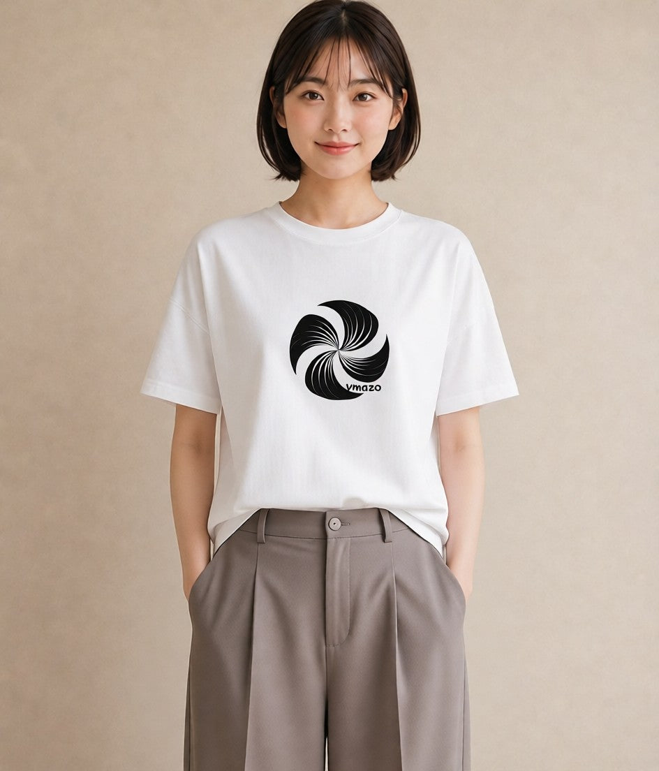 グラフィックTシャツ レディース 扇子 そよ風 ナチュラル アンティーク イラスト カフェコーデ ママ カフェ服 白T YMAZO