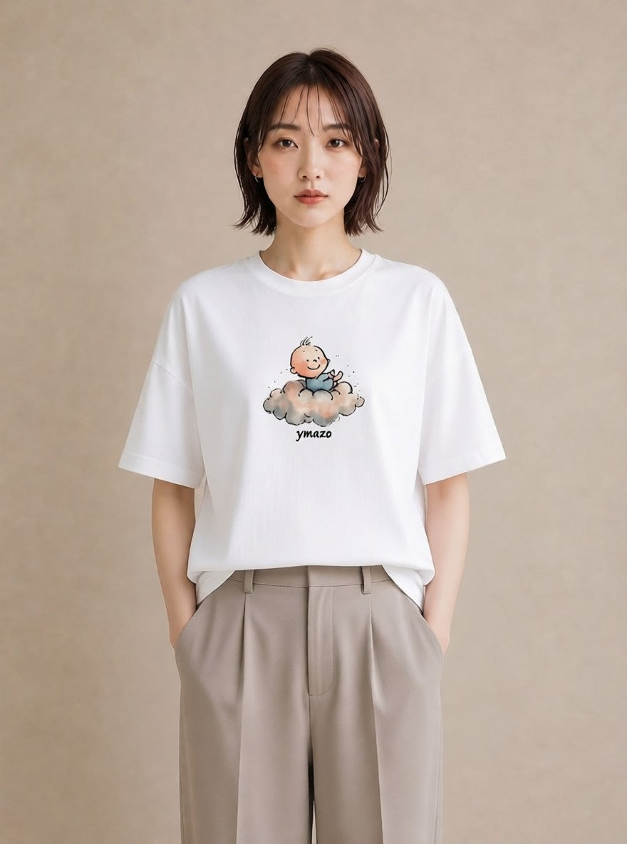デザインTシャツ レディース 雲 星空 宇宙 イラスト 個性的 旅行用 海 白T YMAZO