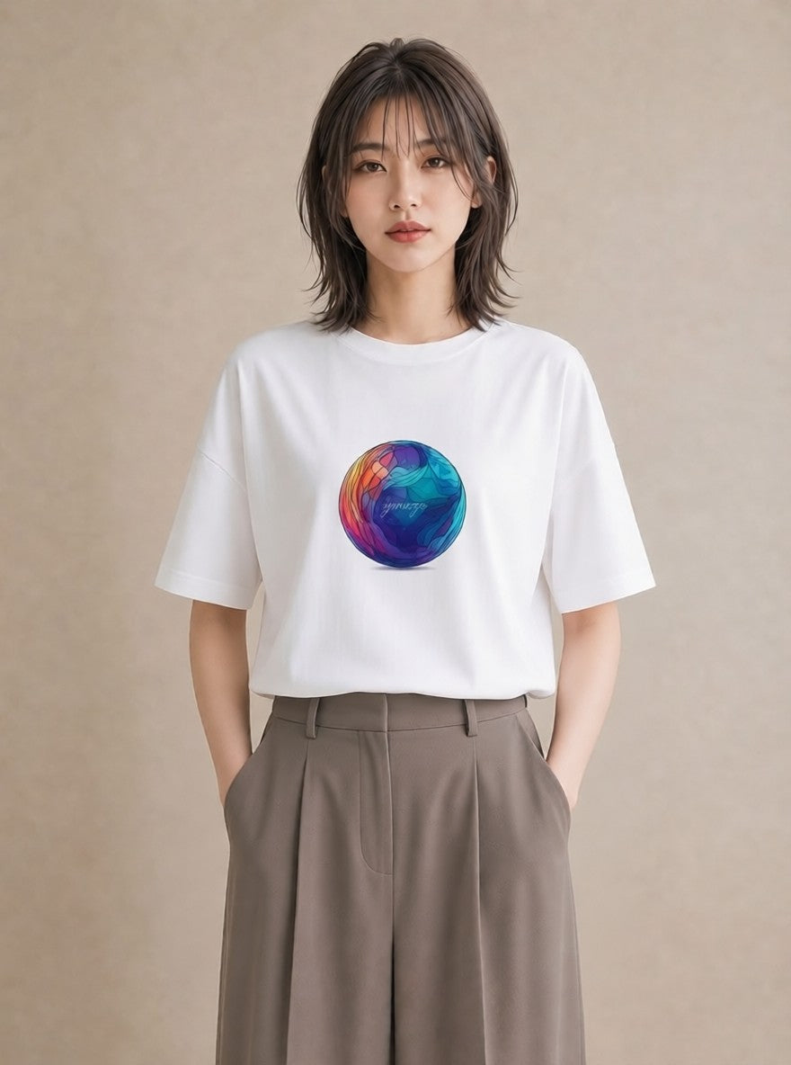 デザインTシャツ レディース プラネット 星空 宇宙 イラスト 女性 旅行用 白T YMAZO