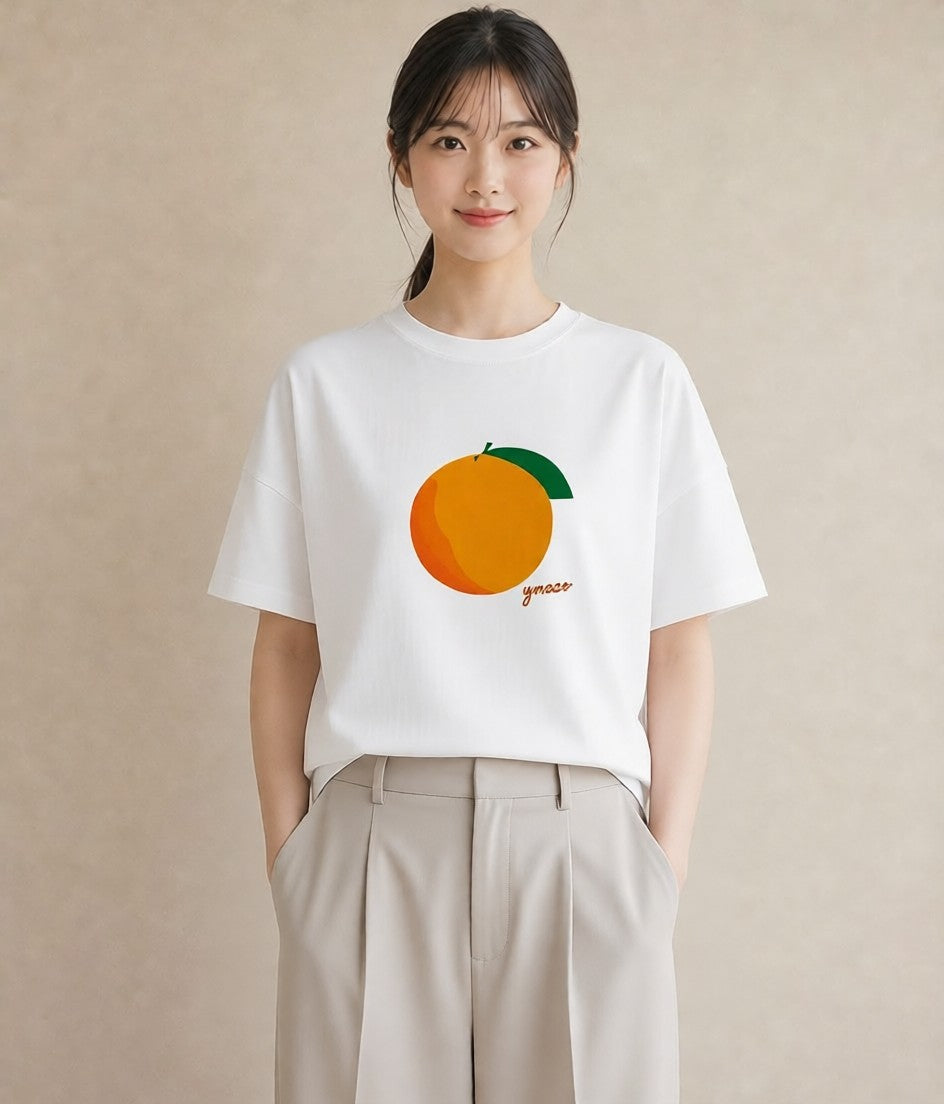 デザインTシャツ レディース みかん 食べ物 フード イラスト ラフ ルームウェア ギフト 白T YMAZO