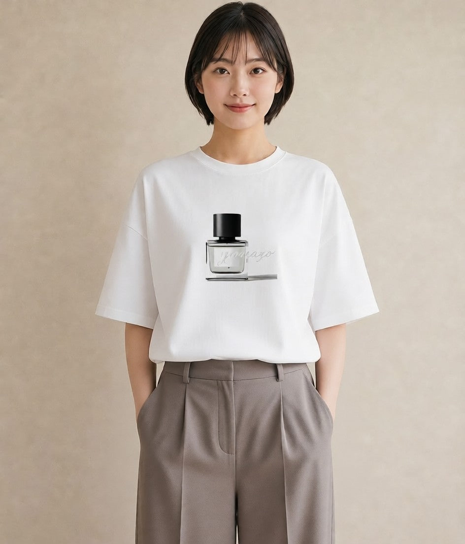 Tシャツ レディース 香水 香水瓶 パフューム イラスト ルームウェア ギフト 白T YMAZO
