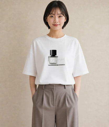 Tシャツ レディース 香水 香水瓶 パフューム イラスト ルームウェア ギフト 白T YMAZO