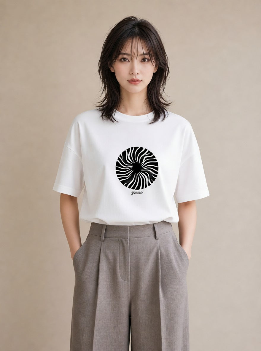 プリントTシャツ レディース 扇子 そよ風 ナチュラル アンティーク イラスト お洒落 カジュアルコーデ 買い物 白T YMAZO