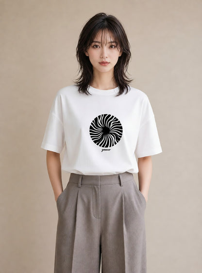 プリントTシャツ レディース 扇子 そよ風 ナチュラル アンティーク イラスト お洒落 カジュアルコーデ 買い物 白T YMAZO