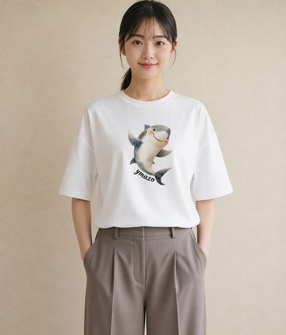 デザインTシャツ レディース シャチ 海の生き物 海 イラスト ゆるかわ ママ カフェ服 白T YMAZO