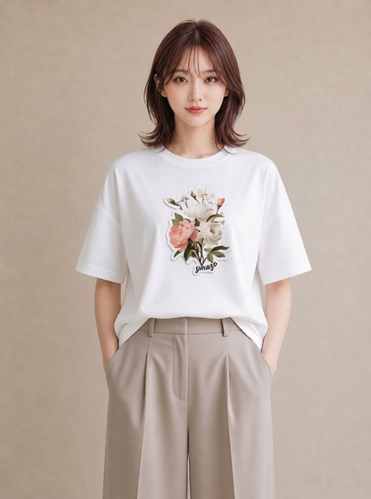 グラフィックTシャツ レディース 椿 花 花柄 イラスト 上品 ギフト 母の日 白T