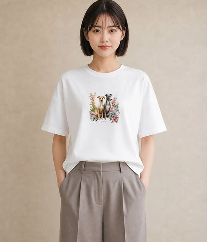 Tシャツ レディース イタリアングレーハウンド 犬 いぬ イラスト ニュアンス 誕生日プレゼント 綿100 白T YMAZO