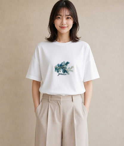 グラフィックTシャツ レディース 松ぼっくり 植物 ボタニカル イラスト シンプル カジュアルコーデ 買い物 白T YMAZO