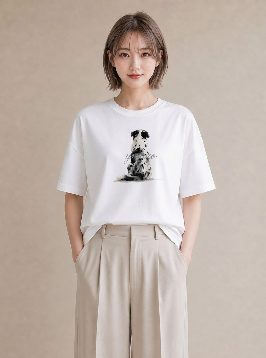 Tシャツ レディース ボーダーコリー 犬 いぬ イラスト レトロ 旅行 母娘コーデ 白T YMAZO