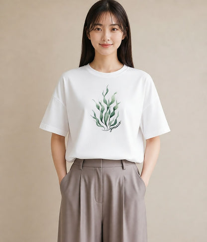 デザインTシャツ レディース 芝生 植物 ボタニカル イラスト レトロ 女性 旅行用 白T YMAZO