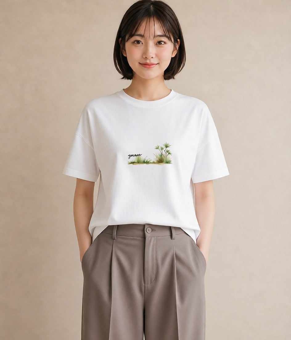 半袖Tシャツ レディース サボテン 植物 ボタニカル イラスト 旅行コーデ 通勤 在宅 白T YMAZO