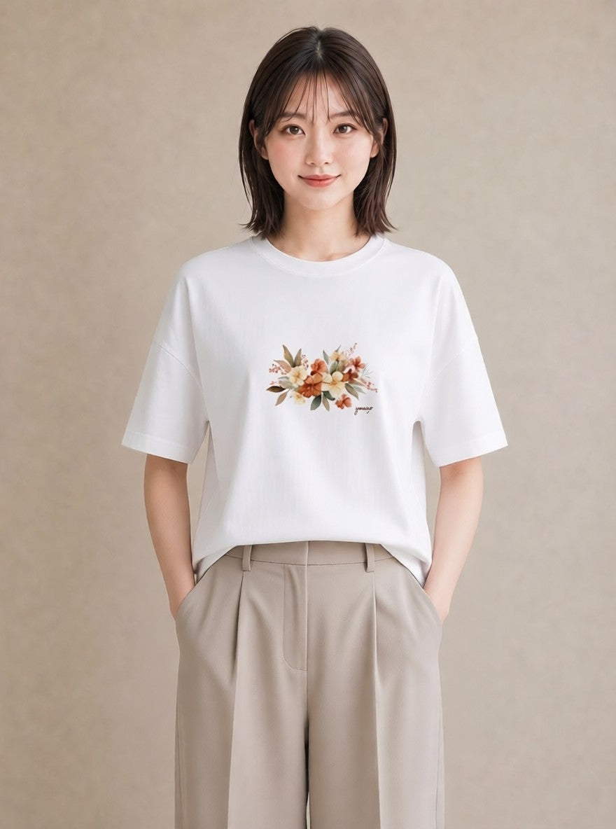 半袖Tシャツ レディース ポスト 野の花 レトロ ナチュラル アンティーク イラスト ポップ 誕生日プレゼント 綿100 白T YMAZO