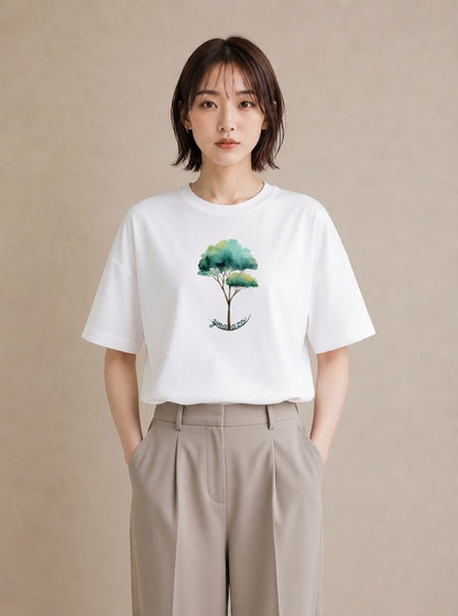 半袖Tシャツ レディース 盆栽 植物 ボタニカル イラスト ユニーク ルームウェア ギフト 白T YMAZO