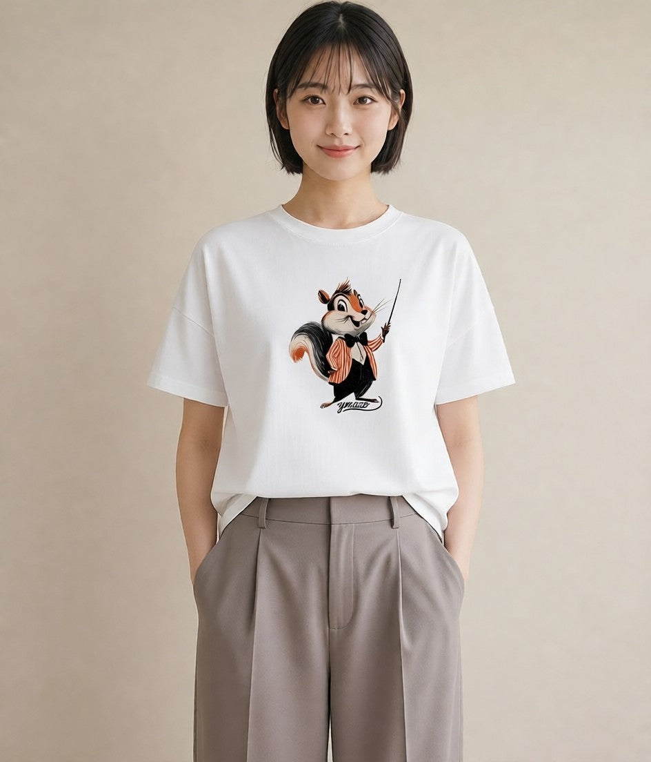 プリントTシャツ レディース シマリス ペット 動物 イラスト クリスマス 旅行 白T YMAZO