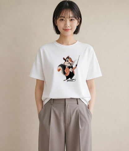 プリントTシャツ レディース シマリス ペット 動物 イラスト クリスマス 旅行 白T YMAZO
