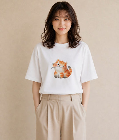 半袖Tシャツ レディース サビ猫 猫 ねこ イラスト ユニーク ギフト 母の日 白T YMAZO