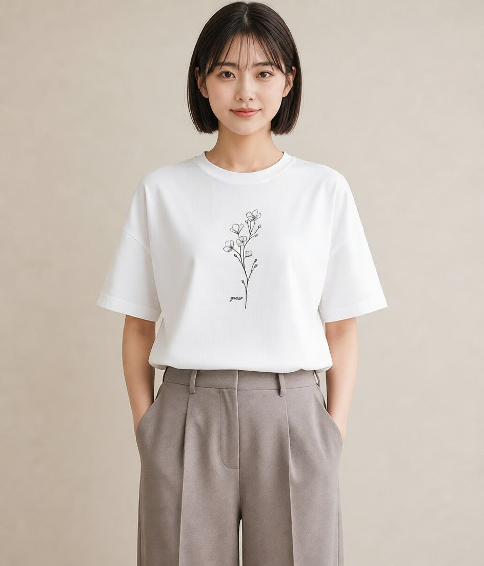 デザインTシャツ レディース さくら 桜 桜の枝 イラスト ラフ 親子 20代 白T YMAZO