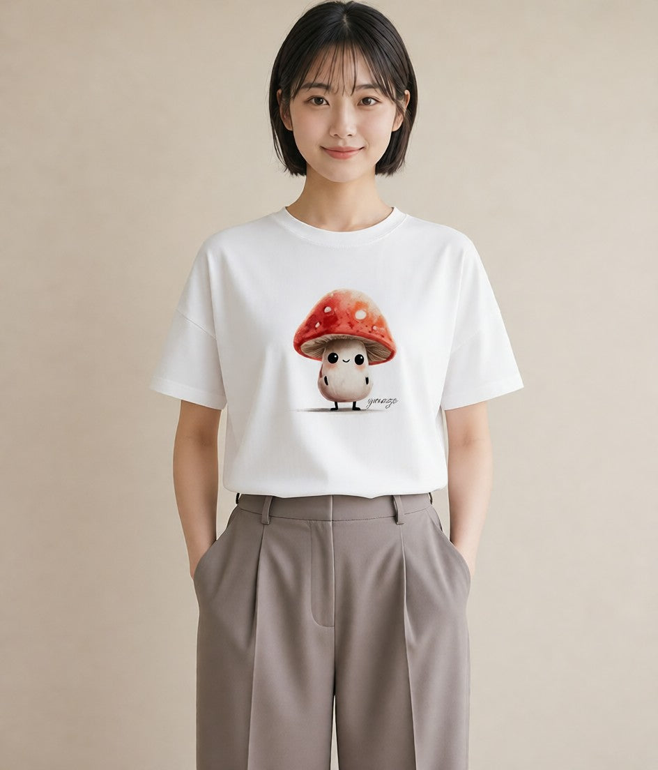 デザインTシャツ レディース きのこ 植物 ボタニカル イラスト 個性的 母娘コーデ 自分用 白T YMAZO