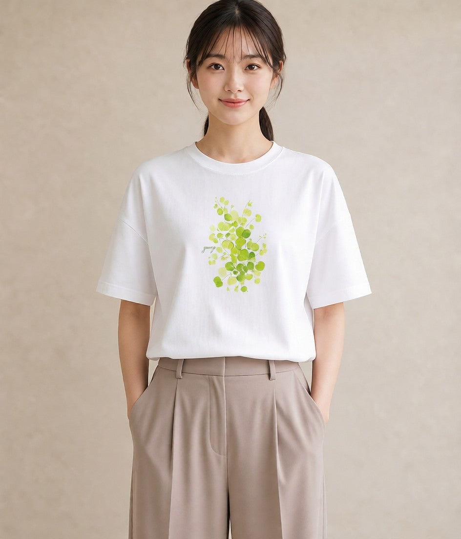 半袖Tシャツ レディース つる 植物 ボタニカル イラスト きれいめカジュアル 誕生日プレゼント 綿100 白T YMAZO
