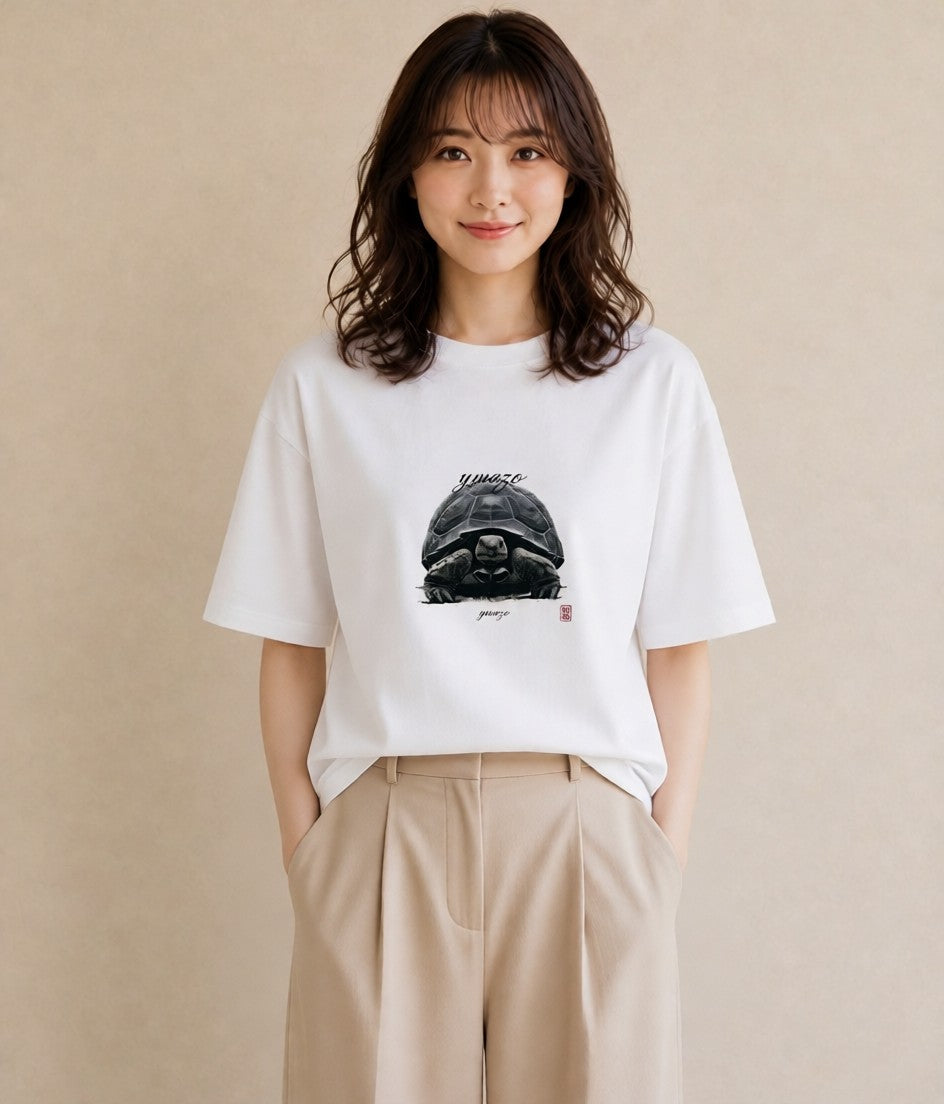 半袖Tシャツ レディース ゼニガメ ペット 動物 イラスト ガーリー ラフ レイヤード 白T YMAZO