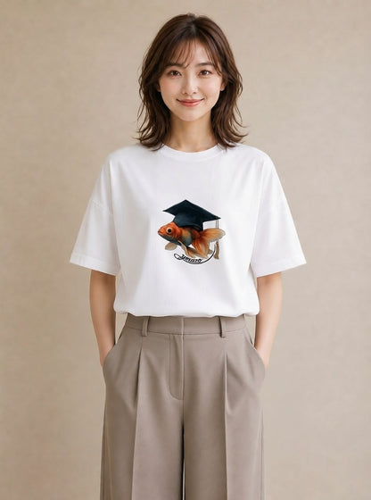 半袖Tシャツ レディース らんちゅう ペット 動物 イラスト フェミニン カフェ巡り 女子会 白T YMAZO