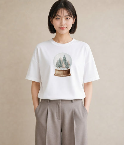 プリントTシャツ レディース 雪 星空 宇宙 イラスト 手描き風 帰省 ラフ 白T YMAZO