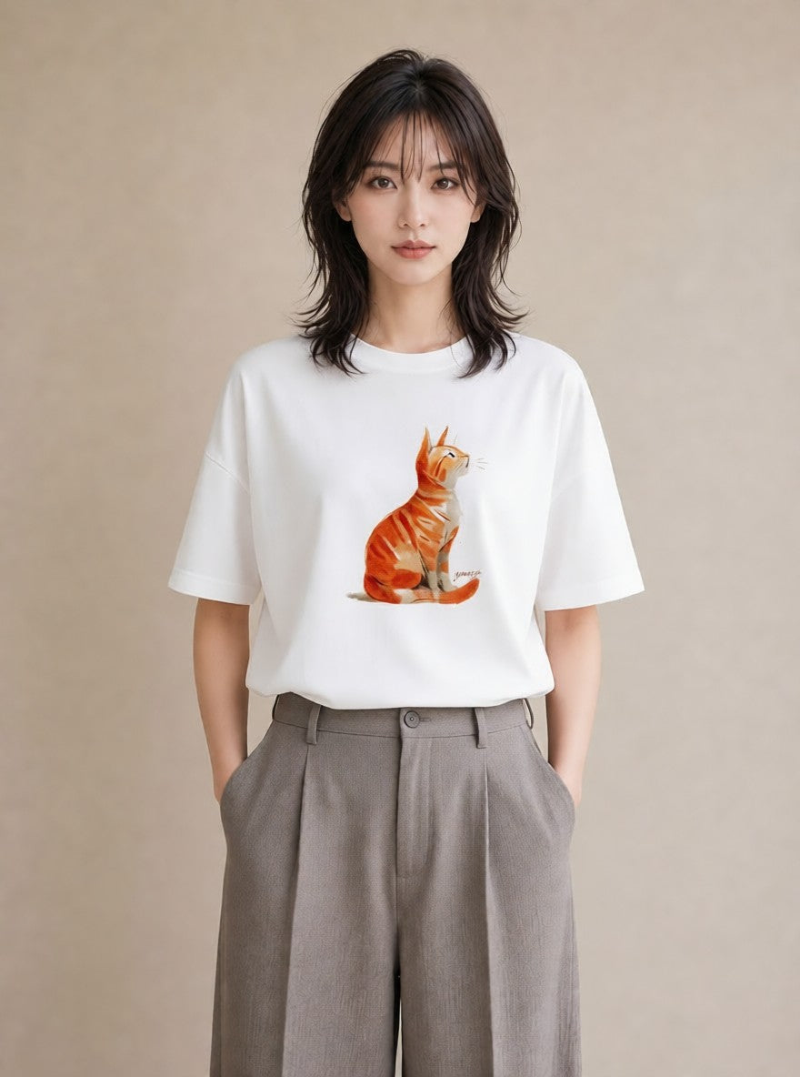 デザインTシャツ レディース ねこ 猫 ネコ イラスト お洒落 お出かけ 普段着 白T YMAZO