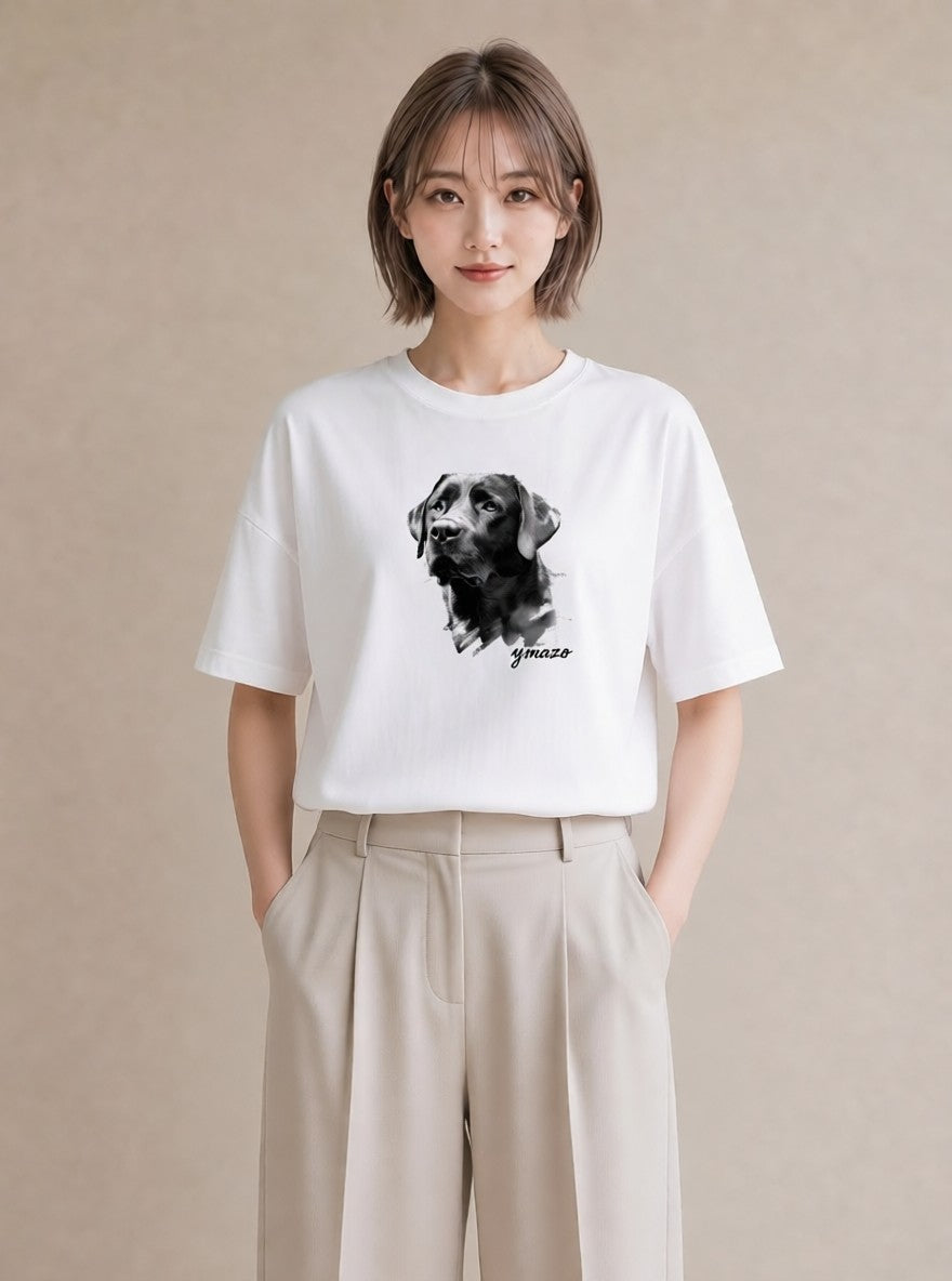 Tシャツ レディース ラブラドールレトリバー 犬 いぬ イラスト 旅行コーデ 散歩 お出かけ 白T YMAZO