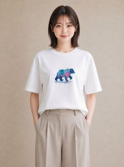 Tシャツ レディース オーロラ 星空 宇宙 イラスト アート風 公園 ママ 白T YMAZO